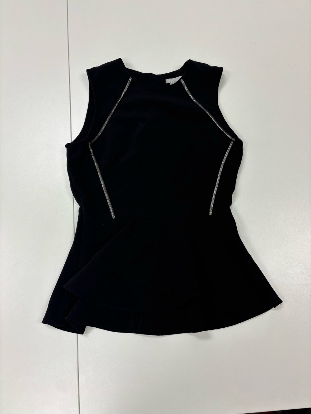 a new day Black Peplum Shell Top with Silver Trim